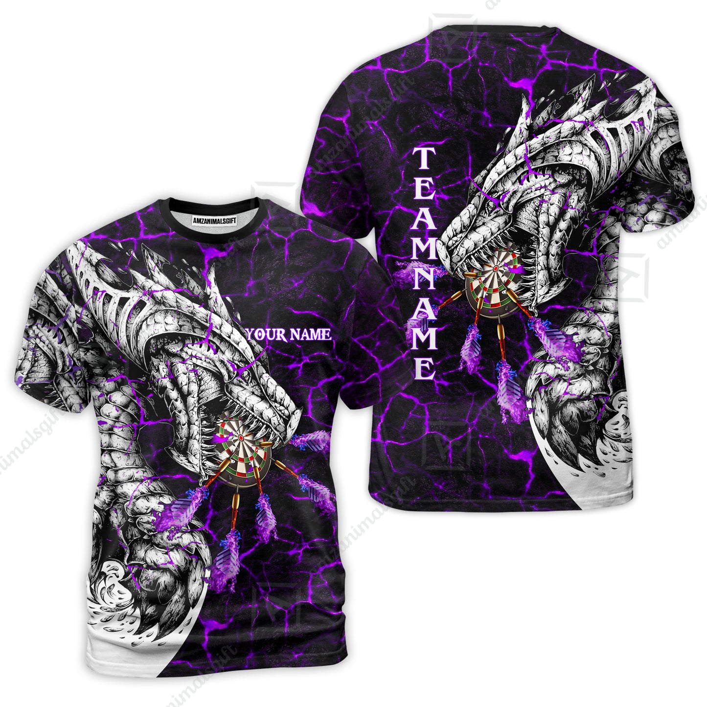 Customized Darts Team T-Shirt, Darts And Dragon With Magma Personalized T-Shirt For Darts Players, Darts Team
