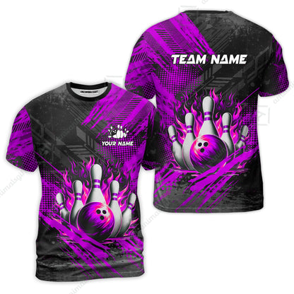 Custom Bowling Team Quarter-Zip Polo Shirt, Personalized Flame Bowling Jersey with Name & Team Name for Men & Women