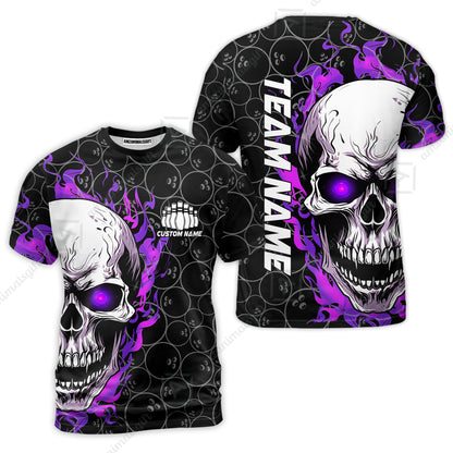 Personalized Bowling Unisex Polo Shirt, Green Flaming Skull Shirt For For Team Men Women Bowlers