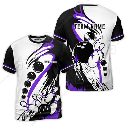 Custom Purple Turquoise Retro Bowling League Jersey, Custom Bowling Team Jerseys Polo Shirts, Custom Bowling Uniforms Jerseys