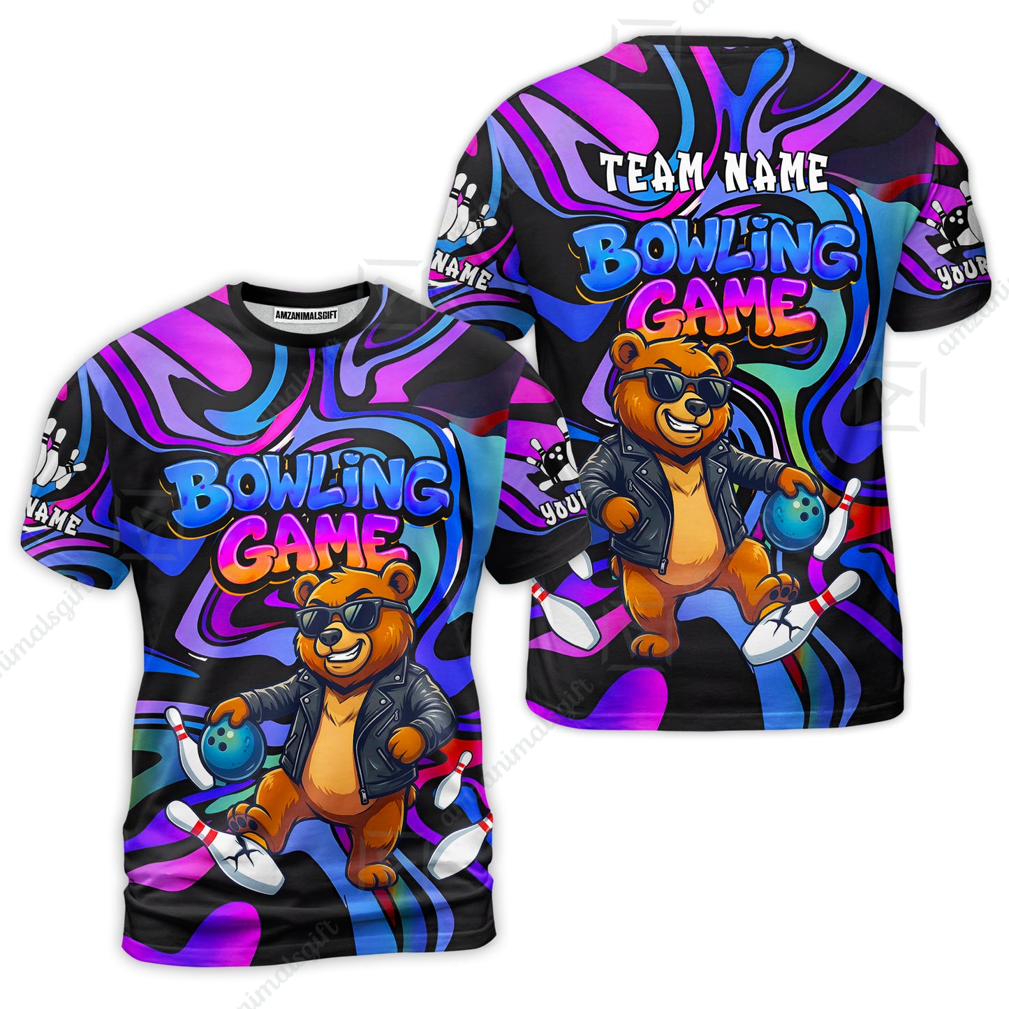 Custom Bowling Jersey Polo Shirt, Trippy Swirl Rocker Bear Graffiti Style, Custom Bowling Jersey Team Shirt For Players With Name & Team Name