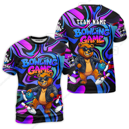 Custom Bowling Jersey Polo Shirt, Trippy Swirl Rocker Bear Graffiti Style, Custom Bowling Jersey Team Shirt For Players With Name & Team Name