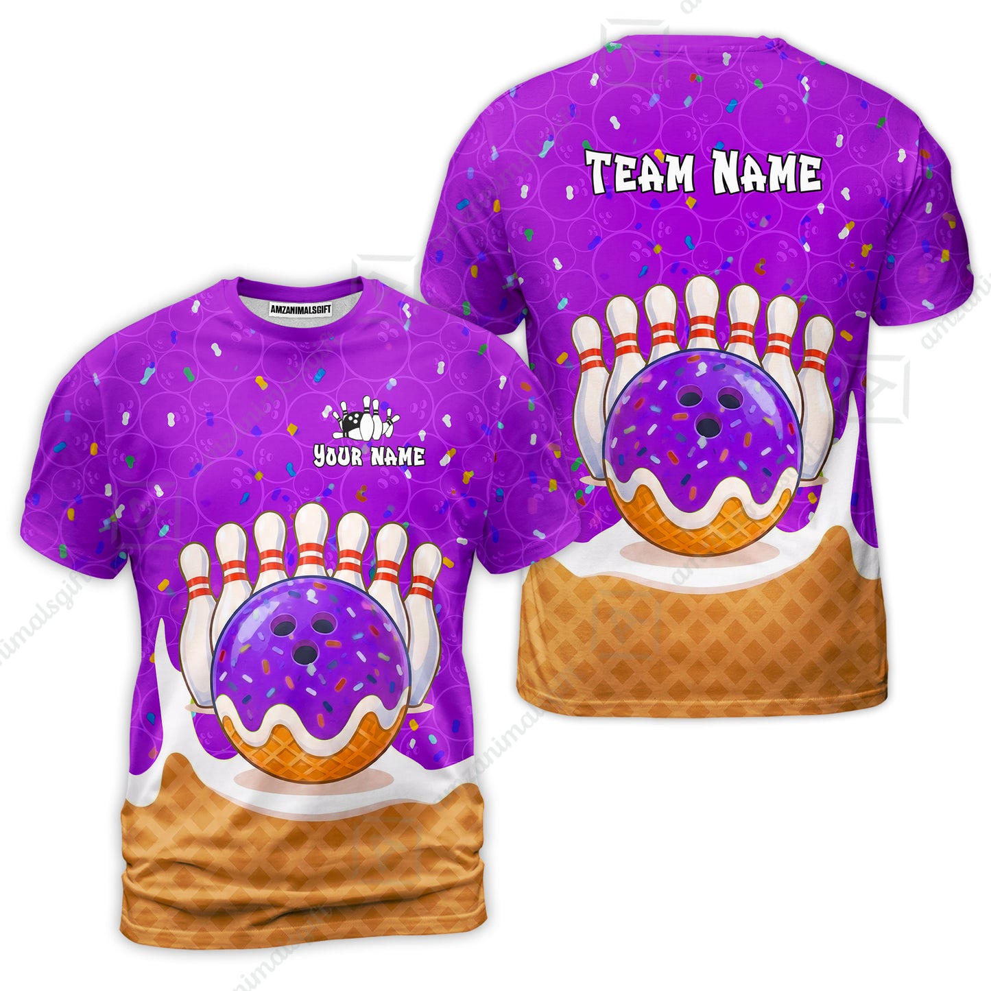 Custom Bowling Jersey Polo Shirt, Bowling Sprinkles Ice Cream Cone, Personalized Name & Team Name