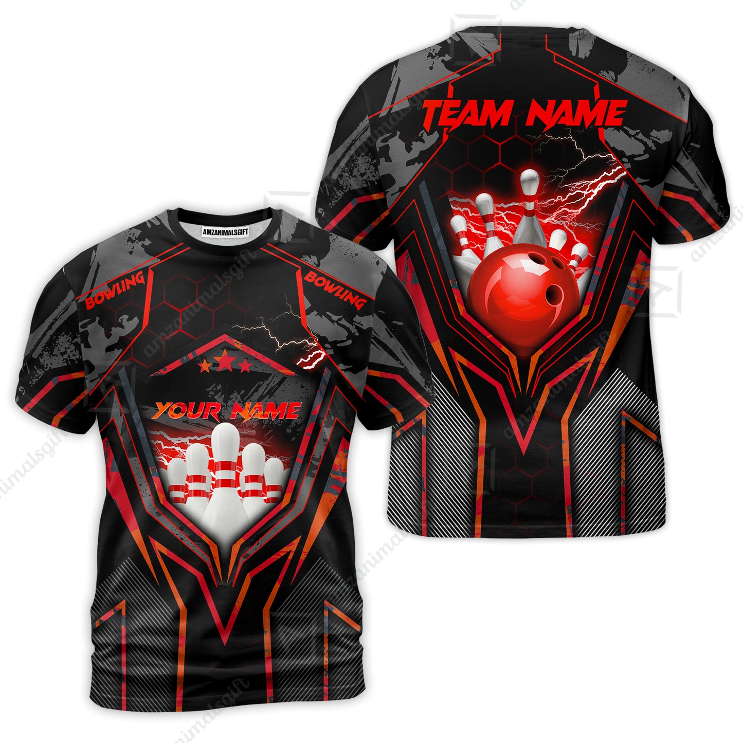 Customized Bowling Jersey, Bowling And Pins Abstract Grunge Texture X Multicolor Option Customized Name And Team Name Zipper Polo Jerseys Shirts