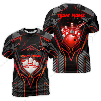 Customized Bowling Jersey, Bowling And Pins Abstract Grunge Texture X Multicolor Option Customized Name And Team Name Zipper Polo Jerseys Shirts