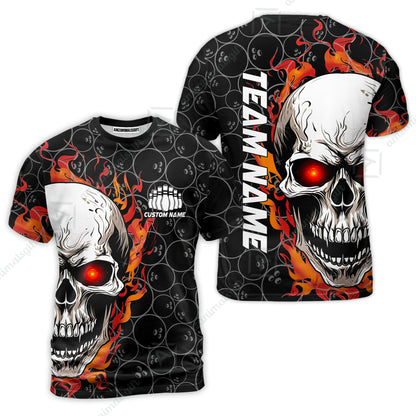 Personalized Bowling Unisex Polo Shirt, Green Flaming Skull Shirt For For Team Men Women Bowlers