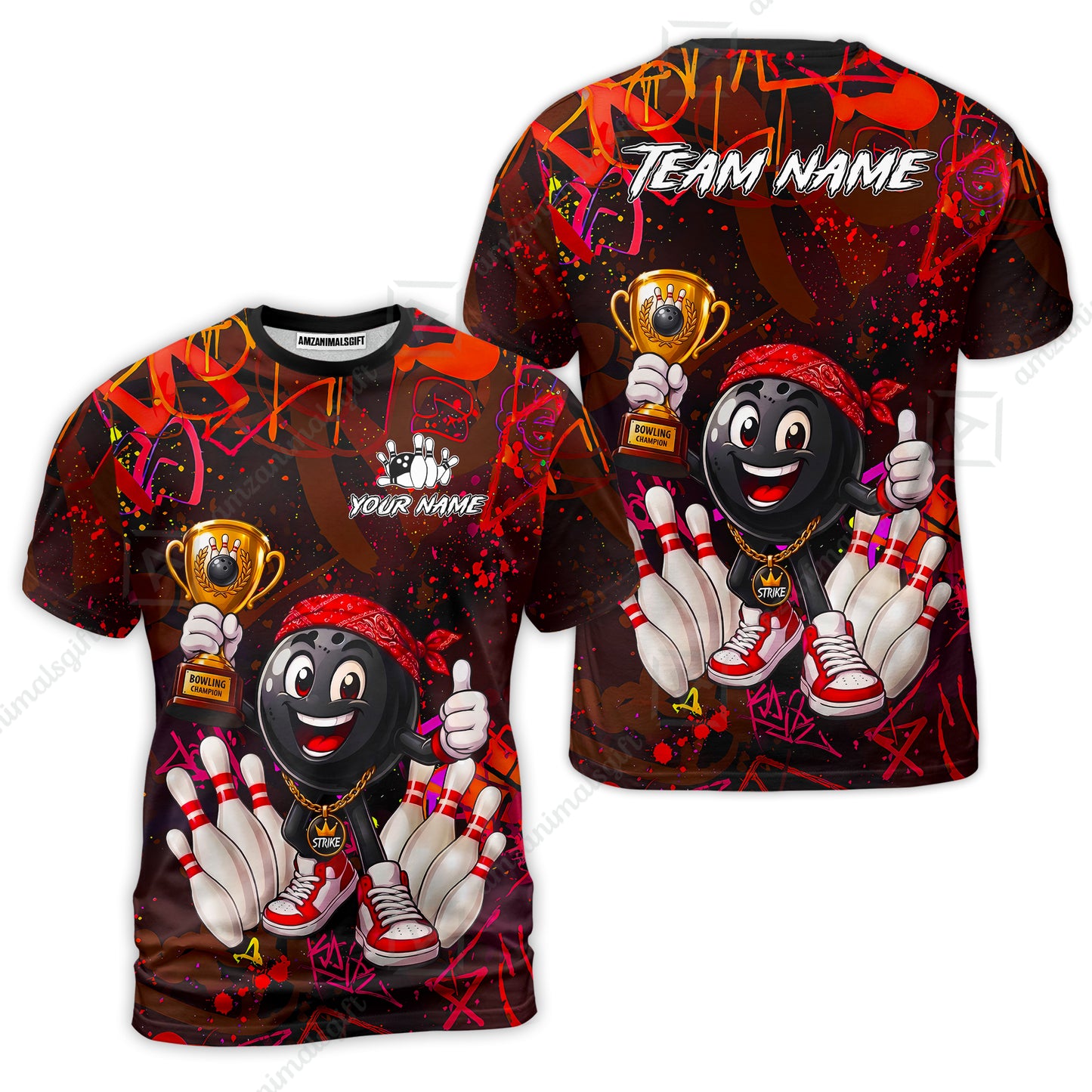 Custom Bowling Jersey Polo Shirt, Graffiti Champion, Custom Bowling Jersey Team Shirt For Players With Name & Team Name