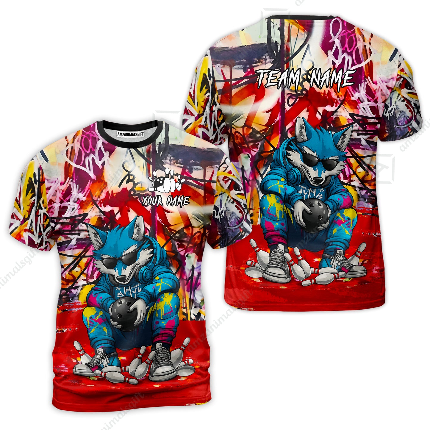 Custom Streetwear Wolf Bowling Jersey Polo Shirt, Custom Streetwear Wolf Bowling Jersey Team Shirt For Players With Name & Team Name
