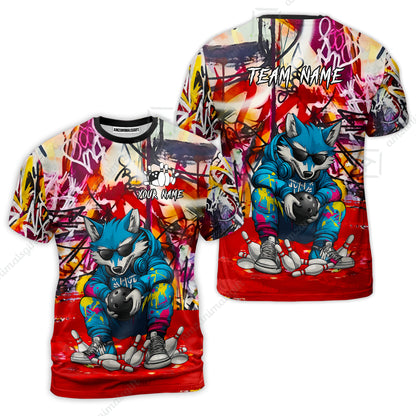 Custom Streetwear Wolf Bowling Jersey Polo Shirt, Custom Streetwear Wolf Bowling Jersey Team Shirt For Players With Name & Team Name