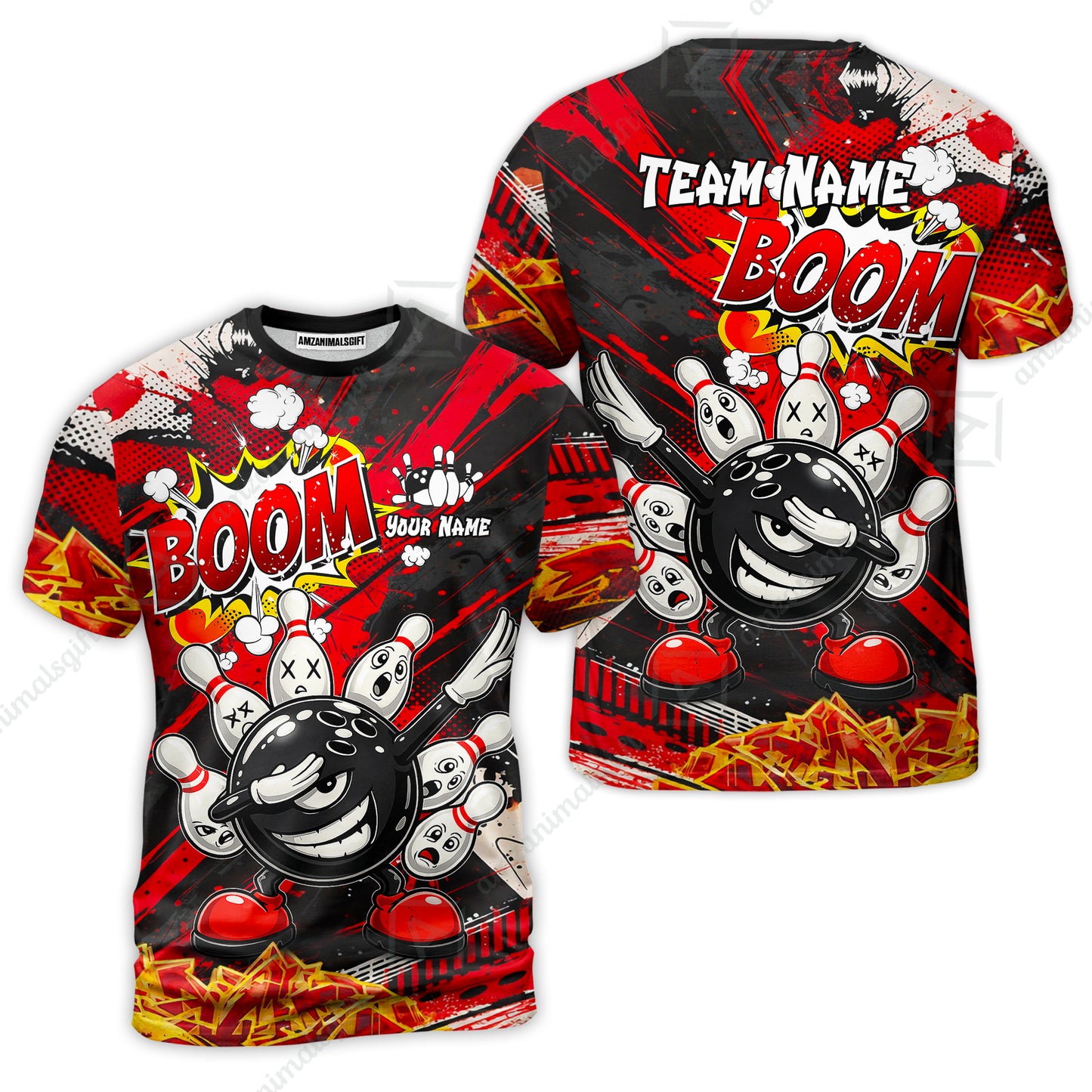 Customized Bowling Unisex Polo Shirt, Boom Bowling Angry Ball Screaming Pins, Personalized Name And Team Name For Bowlers