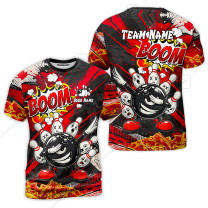 Customized Bowling Unisex Polo Shirt, Boom Bowling Angry Ball Screaming Pins, Personalized Name And Team Name For Bowlers
