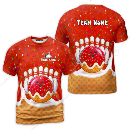 Custom Bowling Jersey Polo Shirt, Bowling Sprinkles Ice Cream Cone, Personalized Name & Team Name