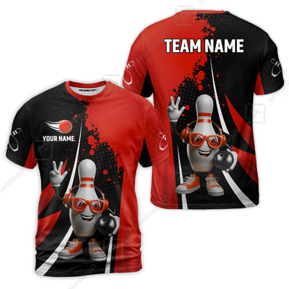 Customized Bowling Unisex Polo Shirt, Halftone Bowling Pin Wearing Headphones Sunglasses, Personalized Name And Team Name