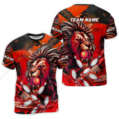 Custom Bowling Team Jerseys Shirts, Bowling uniforms Ball & Pins Lion Pattern Personalized Name And Team Name