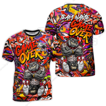 Customized Bowling Unisex Polo Shirt, Cool BullDog With Angry Bowling Game Over - Personalized Name And Team Name