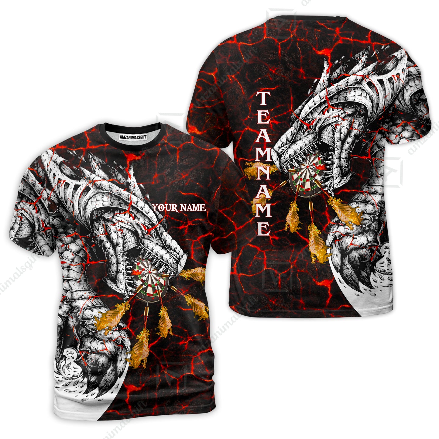 Customized Darts Team T-Shirt, Darts And Dragon With Magma Personalized T-Shirt For Darts Players, Darts Team