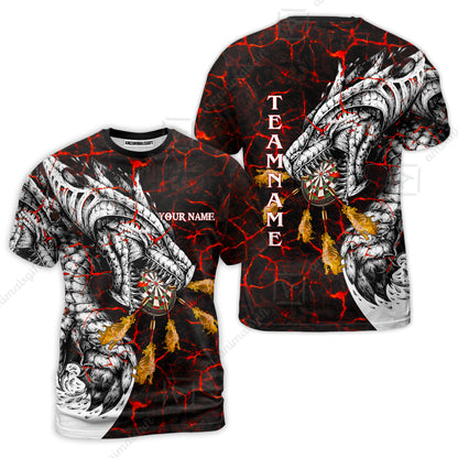 Customized Darts Team T-Shirt, Darts And Dragon With Magma Personalized T-Shirt For Darts Players, Darts Team