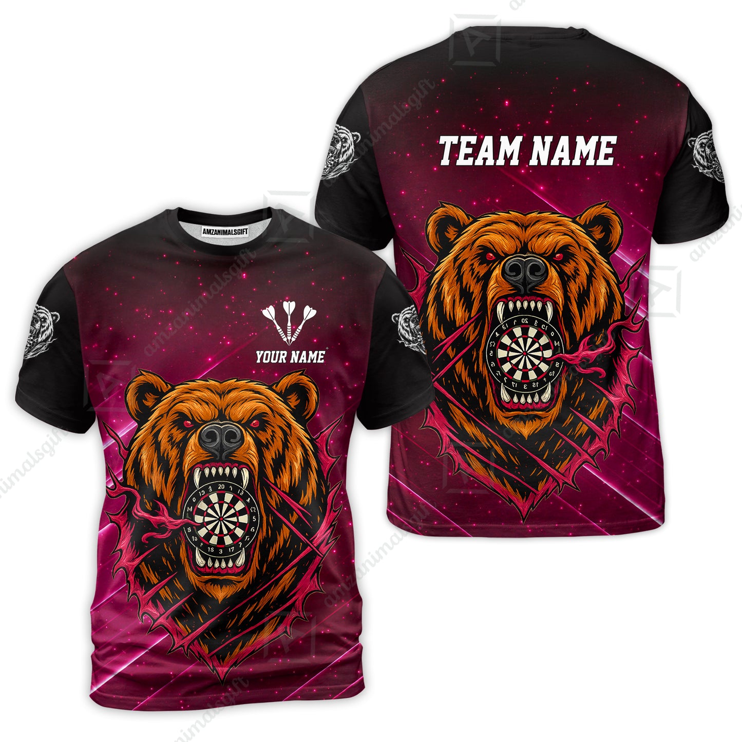 Customized Darts Team Uniform Shirt, Personalized Furious Bear Darts Collar Quarter-Zip Shirt with Name & Team Name