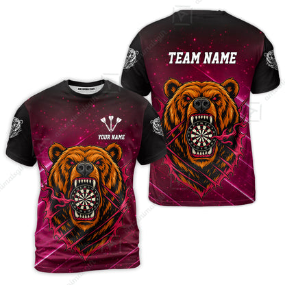 Customized Darts Team Uniform Shirt, Personalized Furious Bear Darts Collar Quarter-Zip Shirt with Name & Team Name