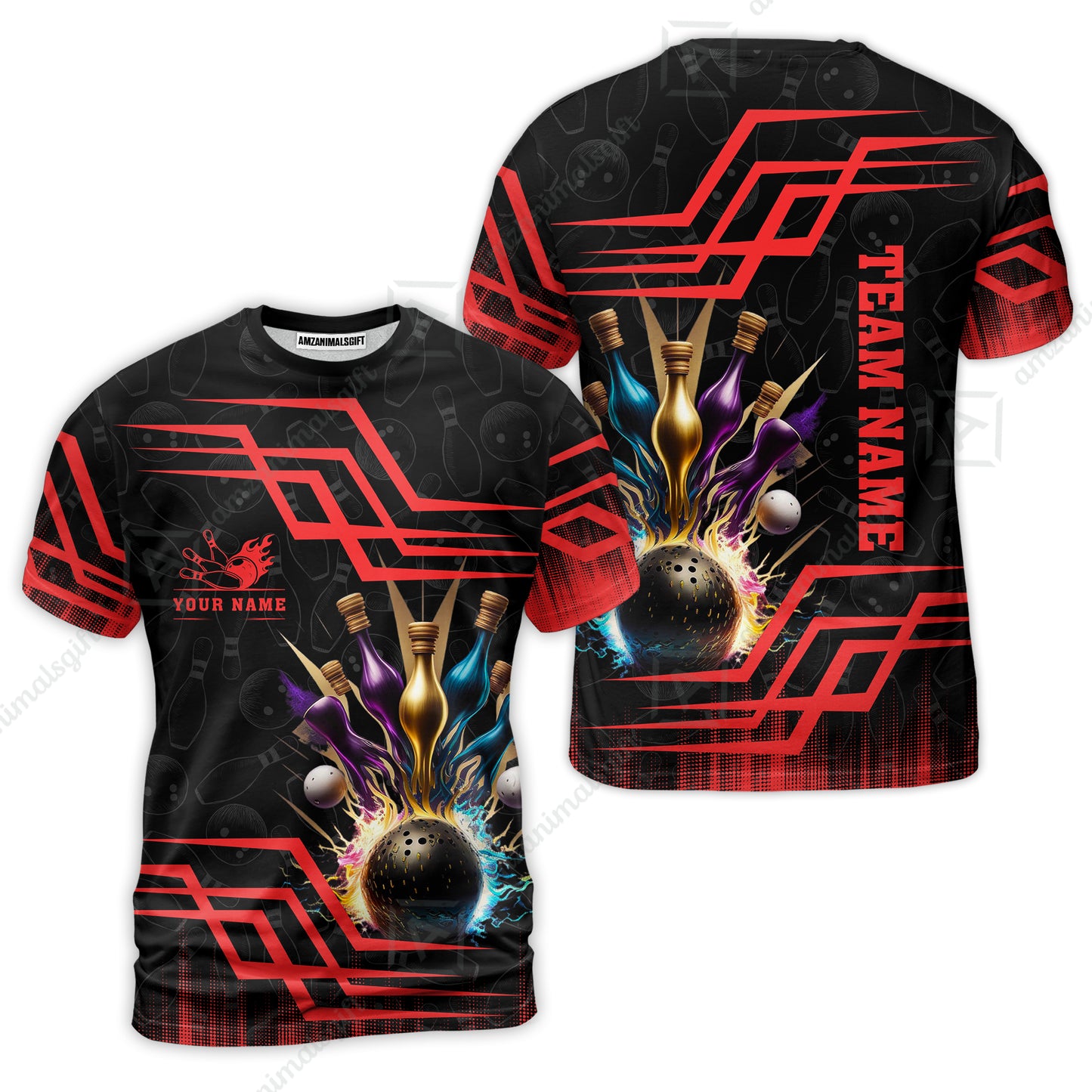Customized Bowling Unisex Polo, Bowling And Pins Royal Multicolor Option Customized Name And Team Name For Bowling Team