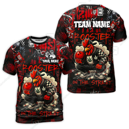 Customized Bowling Unisex Polo Shirt, Urban Streetwear Chicken Bowling Rooster On The Street, Personalized Name Team Name