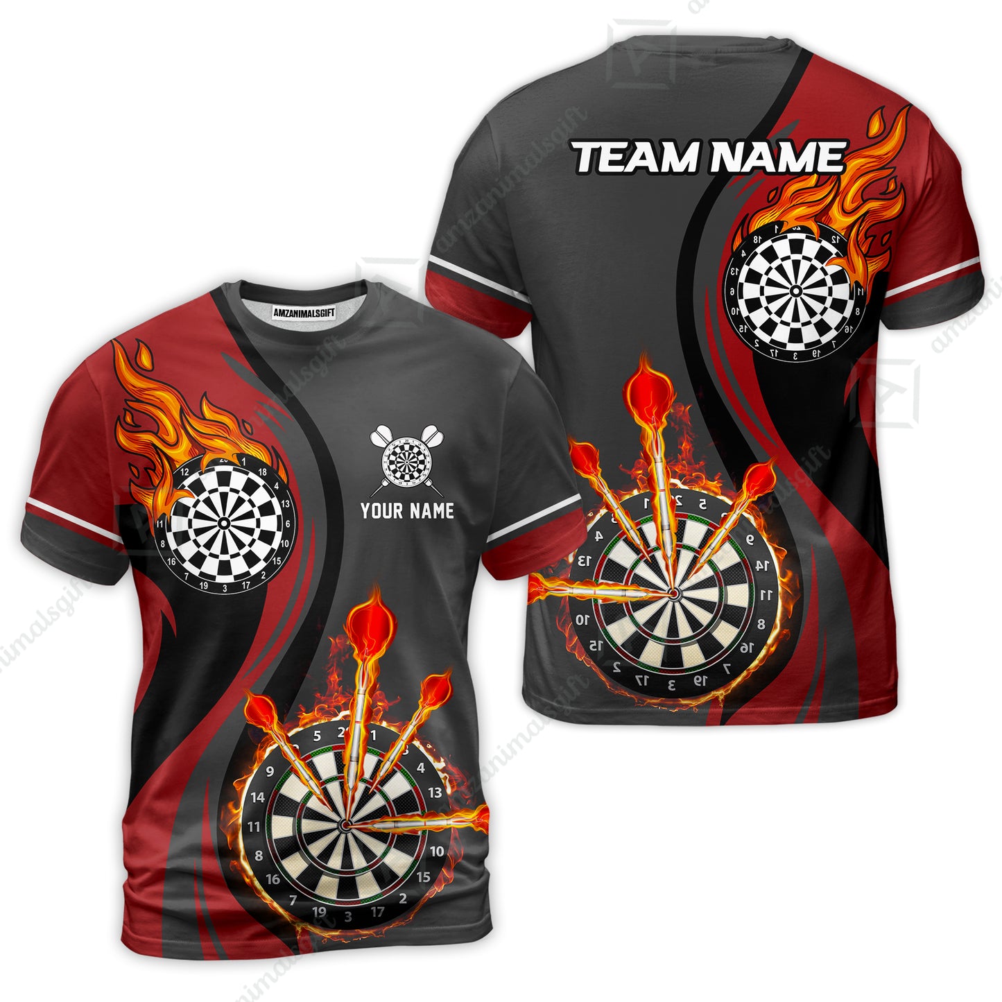Custom Tailored Fire Flames Darts Team Jersey Polo Quarter-Zip Shirts, Customized Name Team Name Darts Team Jerseys Uniform
