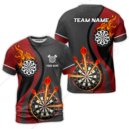 Custom Tailored Fire Flames Darts Team Jersey Polo Quarter-Zip Shirts, Customized Name Team Name Darts Team Jerseys Uniform