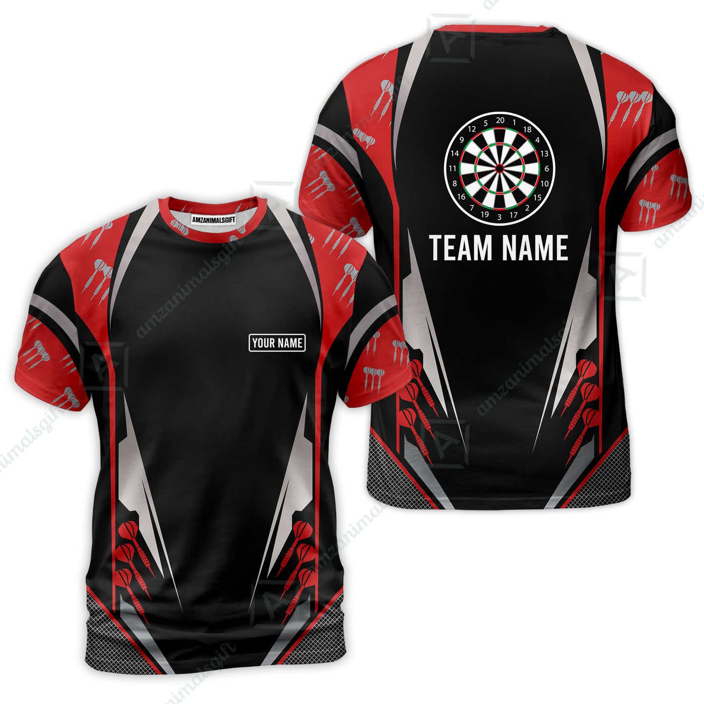 Customized Darts Team T-Shirt, Dartboard Center Multicolor Option With Personalized Name And Team Name