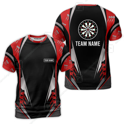 Customized Darts Team T-Shirt, Dartboard Center Multicolor Option With Personalized Name And Team Name