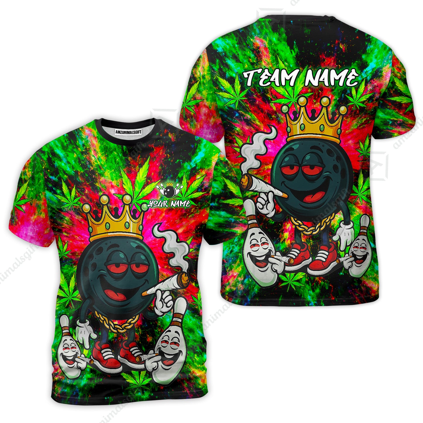Custom Bowling Team Flat Neck Zip Jersey Shirt, King Smoke Tie-Dye Personalized Team Shirt, Custom Name and Team Name for Bowlers