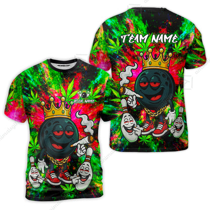 Custom Bowling Team Flat Neck Zip Jersey Shirt, King Smoke Tie-Dye Personalized Team Shirt, Custom Name and Team Name for Bowlers