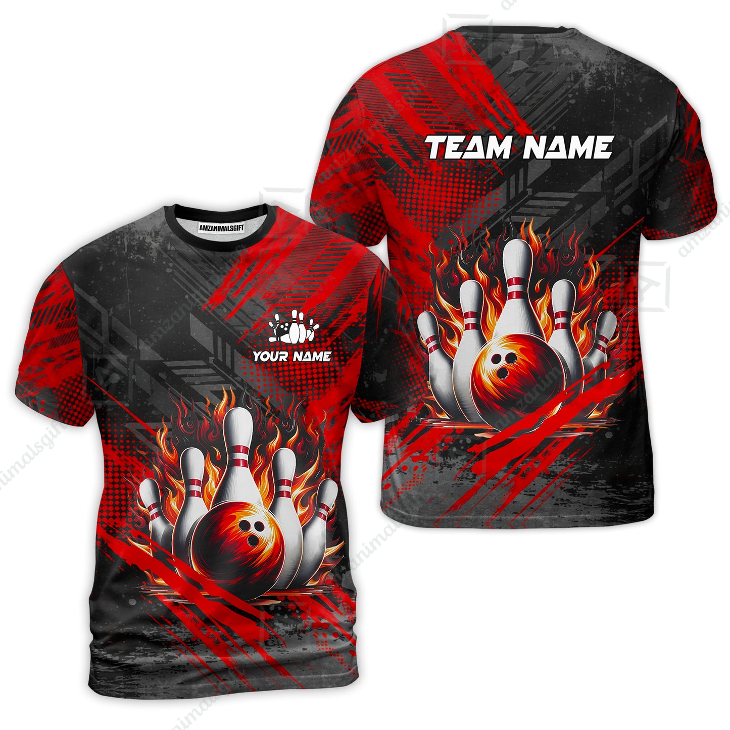 Custom Bowling Team Quarter-Zip Polo Shirt, Personalized Flame Bowling Jersey with Name & Team Name for Men & Women