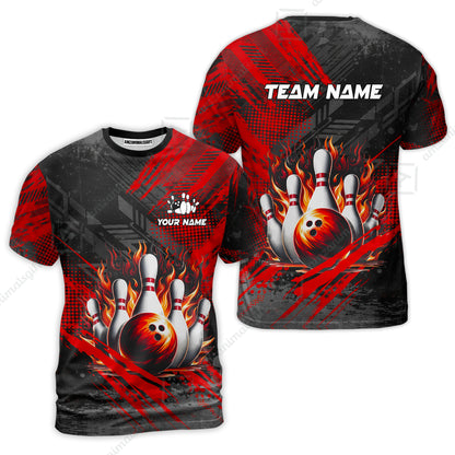 Custom Bowling Team Quarter-Zip Polo Shirt, Personalized Flame Bowling Jersey with Name & Team Name for Men & Women