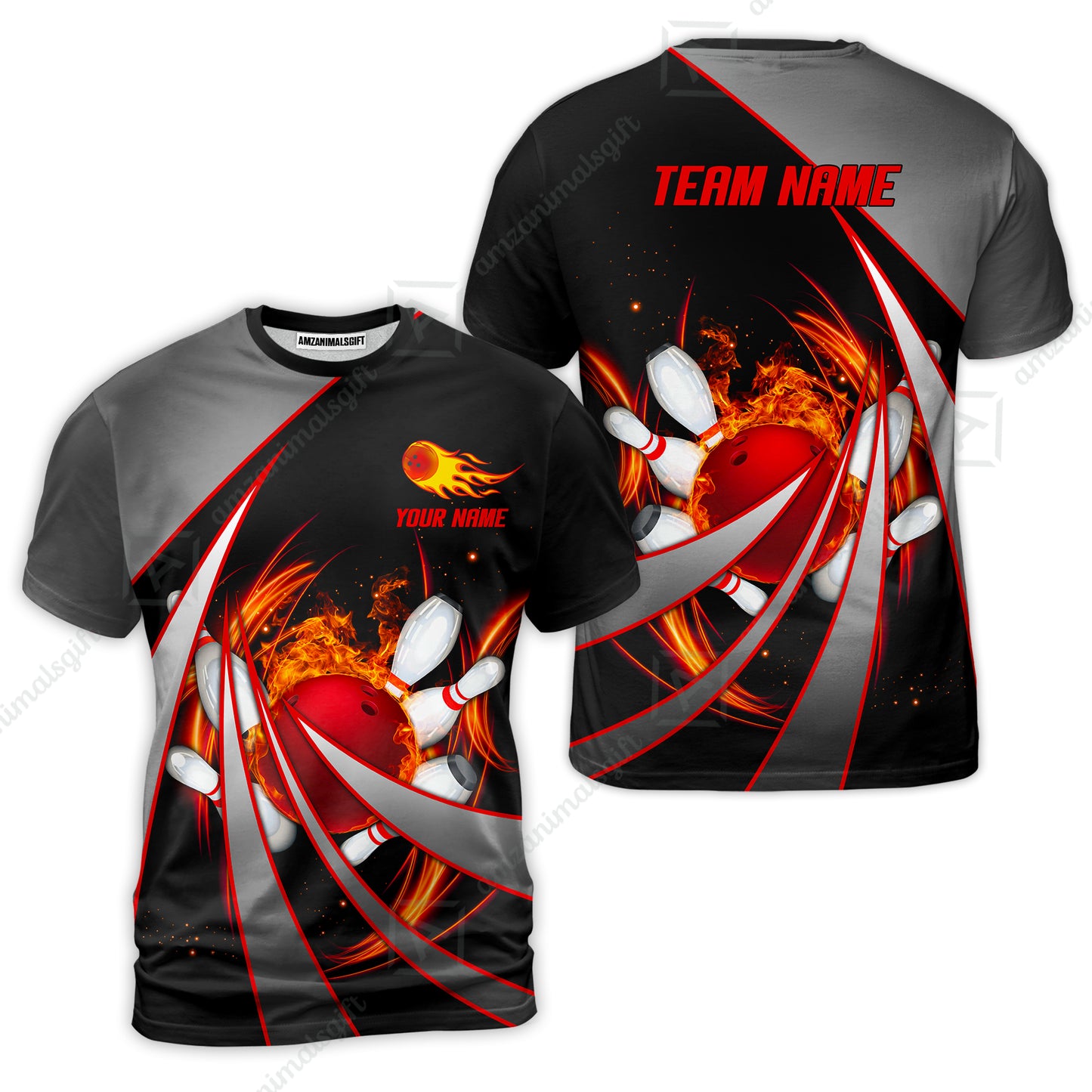 Customized Bowling Unisex Polo, Flame Bowling And Pins Tornado Pattern Multicolor Option Customized Name Zipper Polo Jerseys Shirts