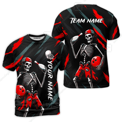 Customized Bowling Shirt, Bad Boy Skeleton Bowler, Personalized Polo Shirt For Players With Name & Team Name