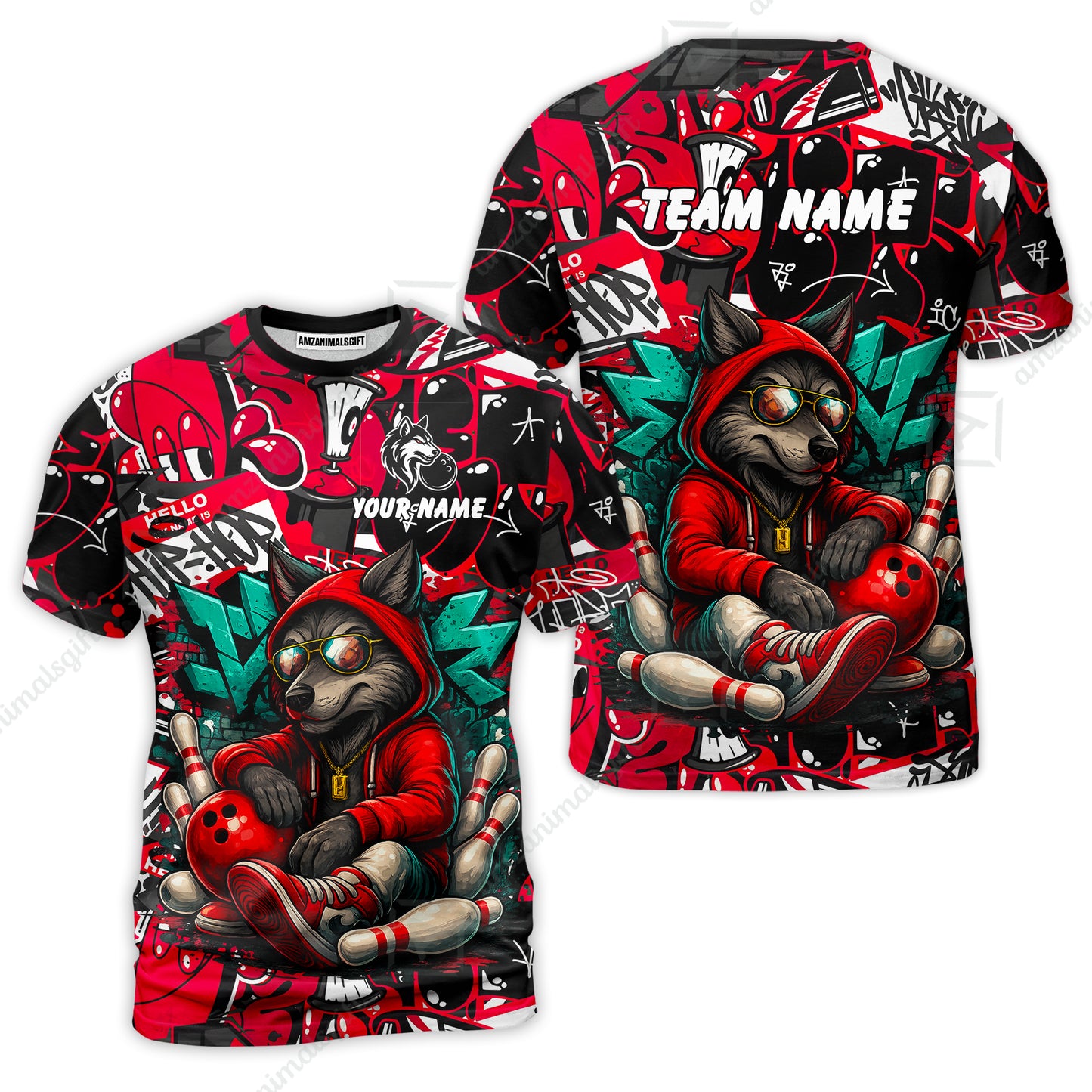 Custom Bowling Jersey Polo Shirt, Badass Wolf Mascot Bowling, Custom Bowling Jersey Team Shirt For Players With Name & Team Name