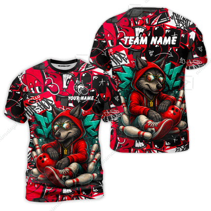 Custom Bowling Jersey Polo Shirt, Badass Wolf Mascot Bowling, Custom Bowling Jersey Team Shirt For Players With Name & Team Name