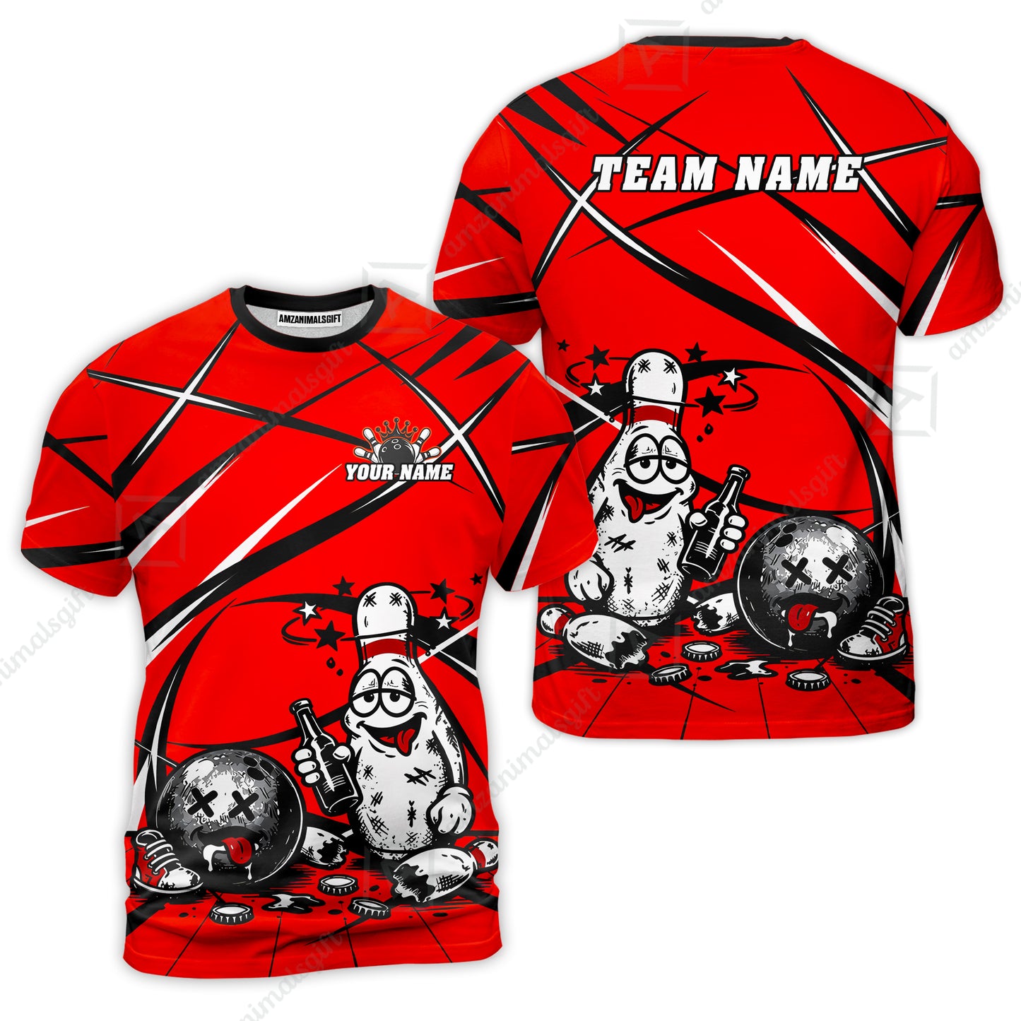 Custom Bowling Jersey Polo Shirt, Drunk Bowling Pin And Ball, Custom Bowling Jersey Team Shirt For Players With Name & Team Name