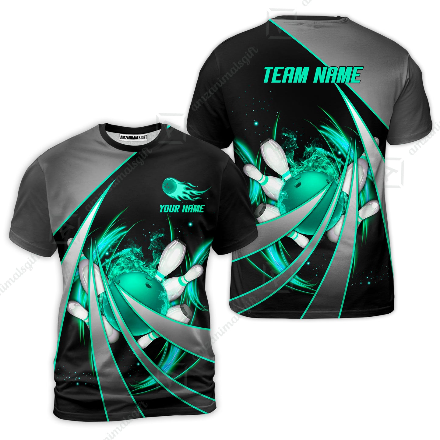 Customized Bowling Unisex Polo, Flame Bowling And Pins Tornado Pattern Multicolor Option Customized Name Zipper Polo Jerseys Shirts