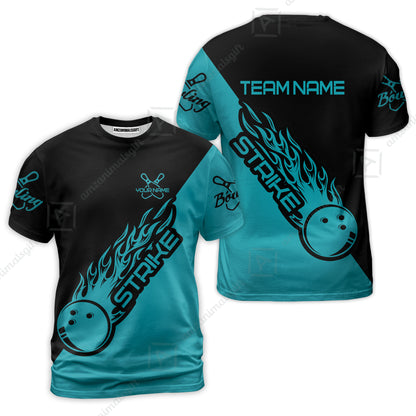 Bowling Customized Jersey Black Turquoise Shirt Strike Ball Bowling Tenpin Quarter Zip Shirt For Bowlers, Bowling Team