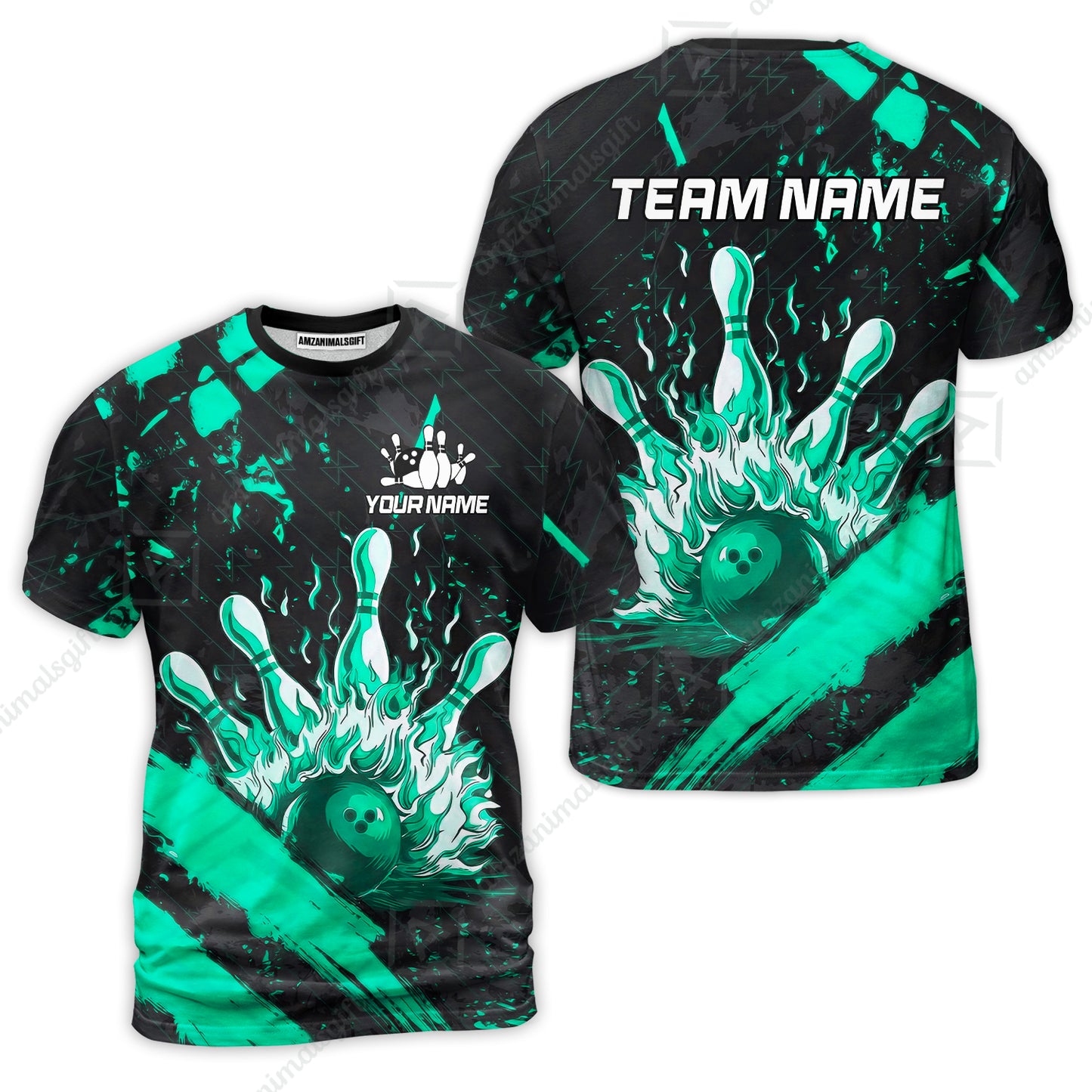 Customized Bowling Unisex Polo Shirt, Bowling And Pins Grunge Flame, Bowling Uniform - Personalized Name And Team Name