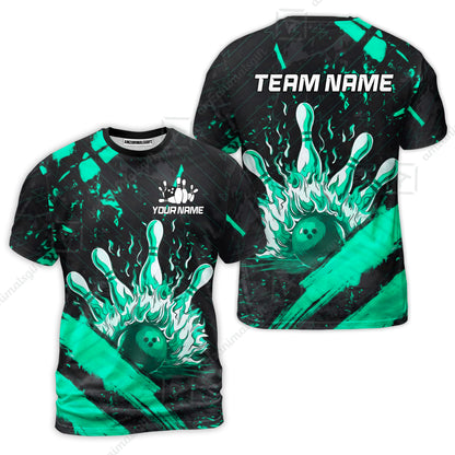 Customized Bowling Unisex Polo Shirt, Bowling And Pins Grunge Flame, Bowling Uniform - Personalized Name And Team Name