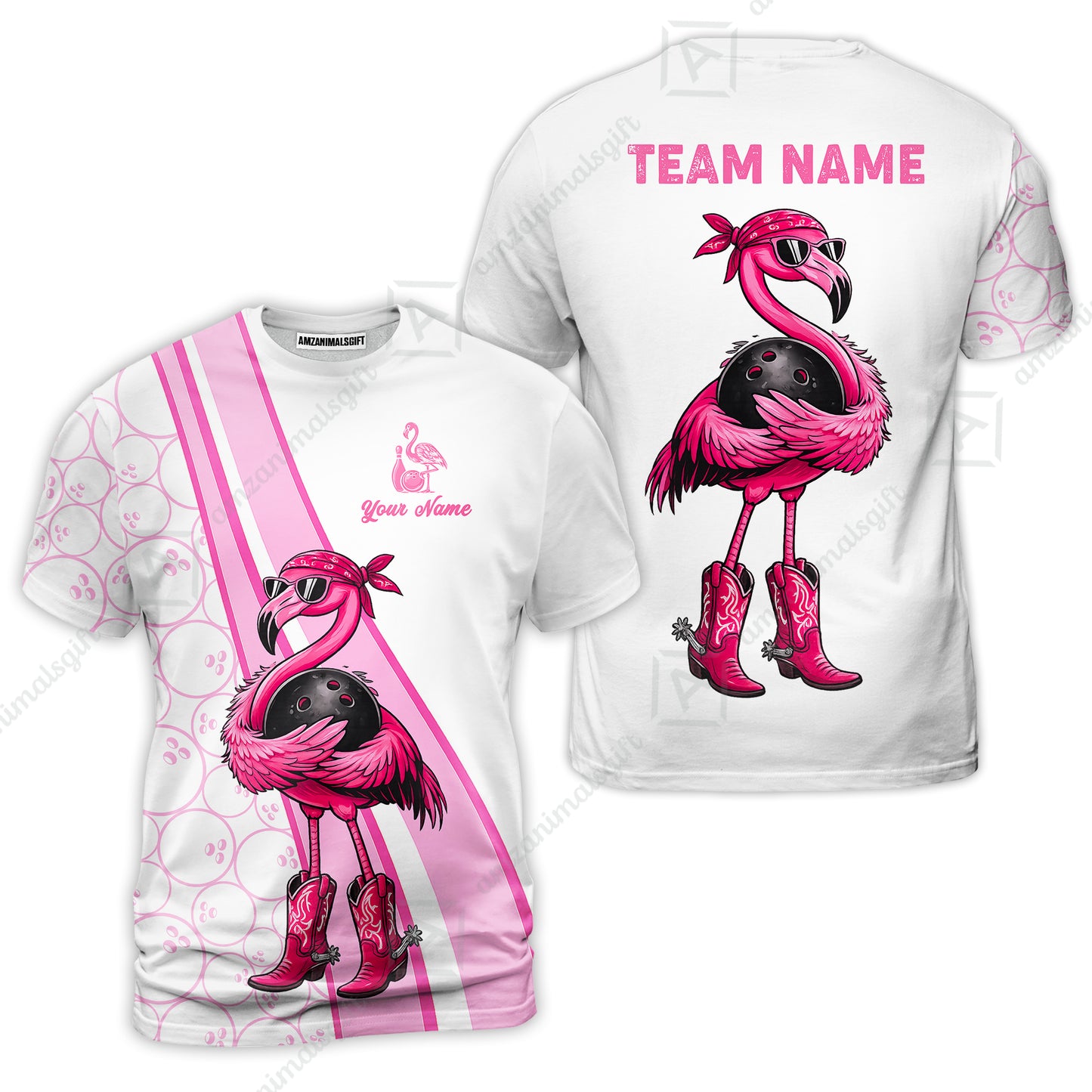 Custom Bowling Jersey Polo Shirt, Cowgirl Flamingo Bowling Custom Bowling Jersey Team Shirt For Players With Name & Team Name