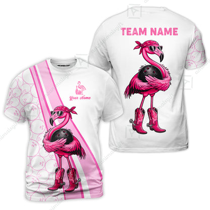 Custom Bowling Jersey Polo Shirt, Cowgirl Flamingo Bowling Custom Bowling Jersey Team Shirt For Players With Name & Team Name