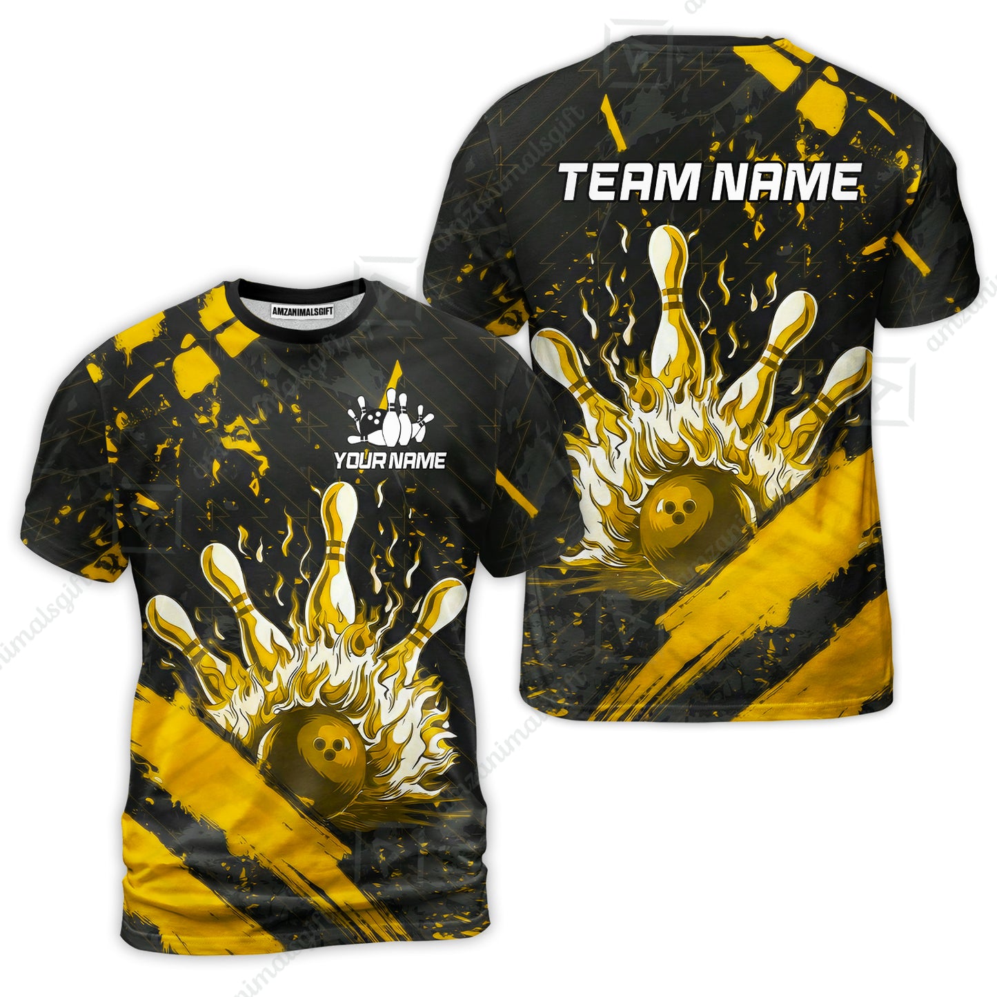 Customized Bowling Unisex Polo Shirt, Bowling And Pins Grunge Flame, Bowling Uniform - Personalized Name And Team Name