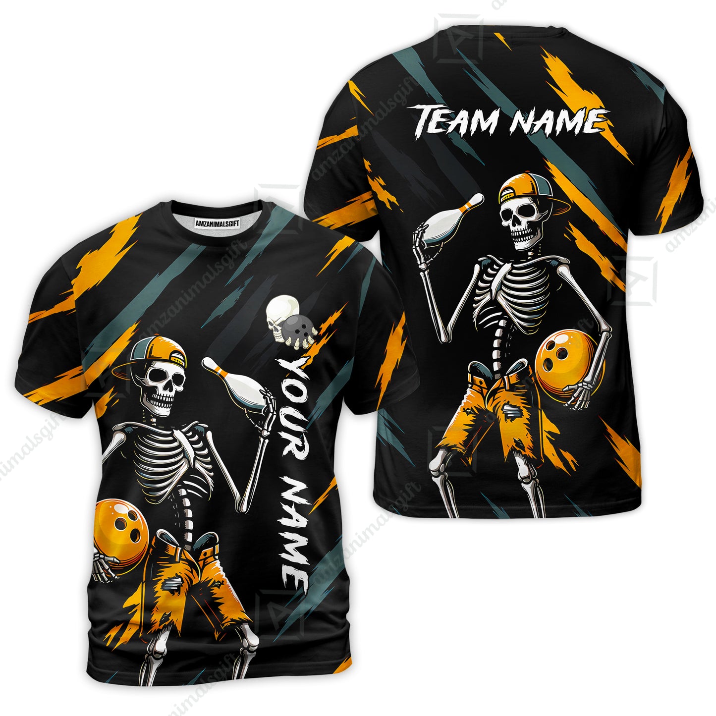 Customized Bowling Shirt, Bad Boy Skeleton Bowler, Personalized Polo Shirt For Players With Name & Team Name
