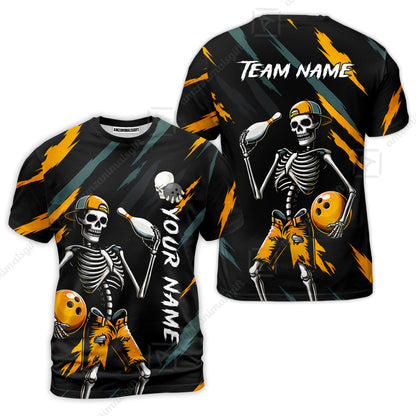 Customized Bowling Shirt, Bad Boy Skeleton Bowler, Personalized Polo Shirt For Players With Name & Team Name