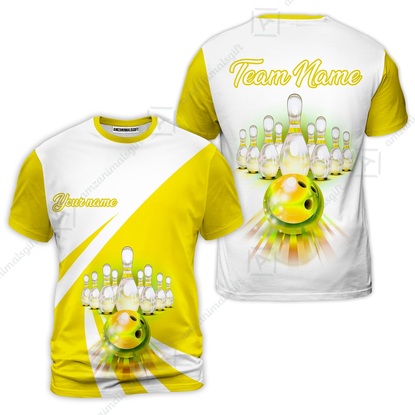 Bowling Customized Jersey White Yellow Shirt Rolling Bowling Tenpin Quarter Zip Shirt, Outfit For Bowlers, Bowling Team