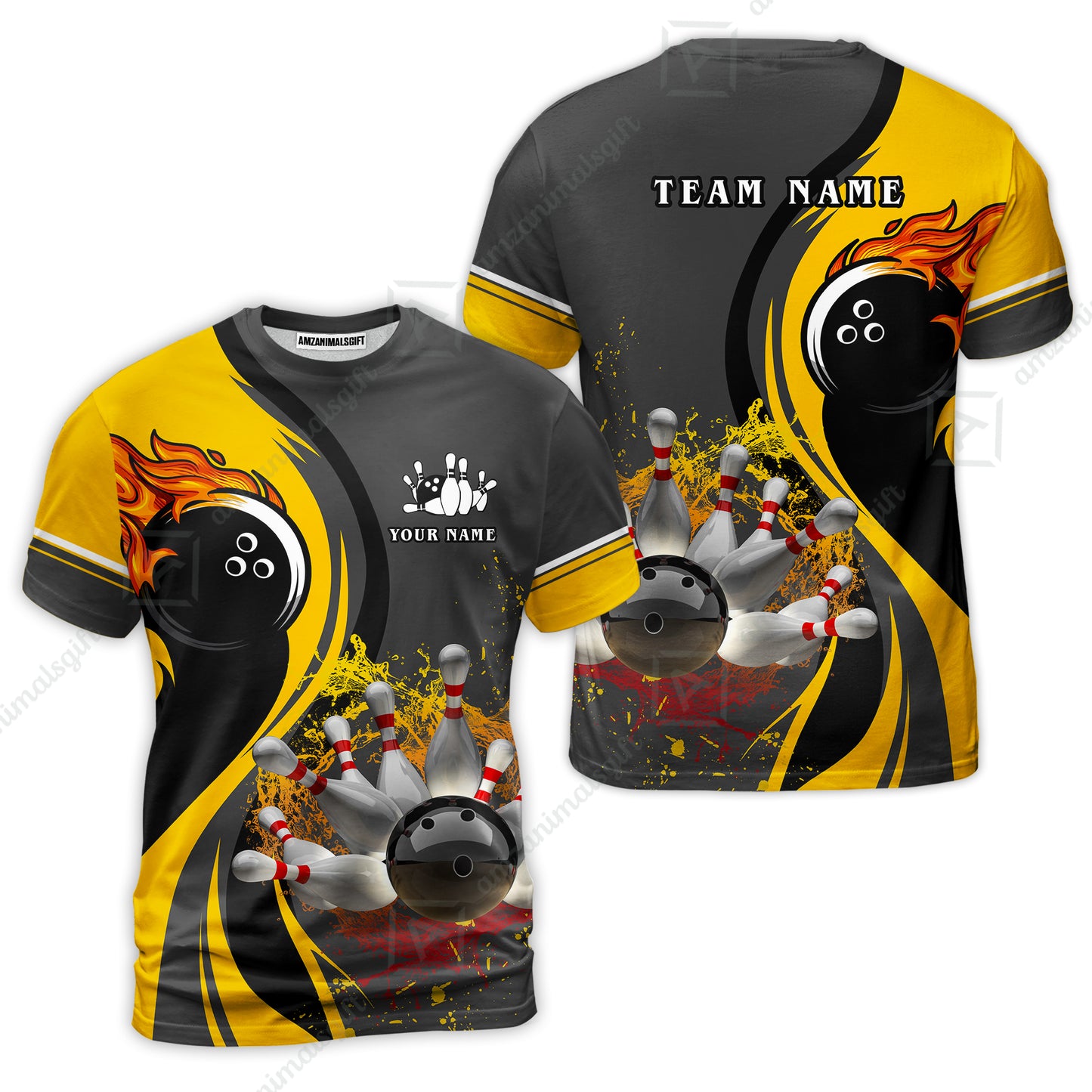 Customized Bowling Unisex Polo Shirt, Bowling And Pins Water Flow Multicolor Option Customized Name And Team Name For Bowling Team Polo Jerseys Shirts