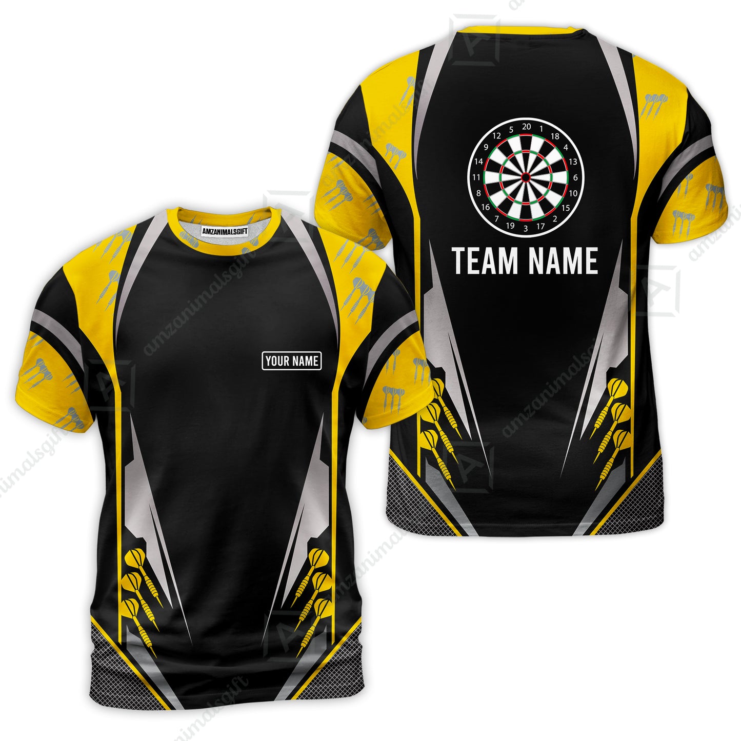 Customized Darts Team T-Shirt, Dartboard Center Multicolor Option With Personalized Name And Team Name